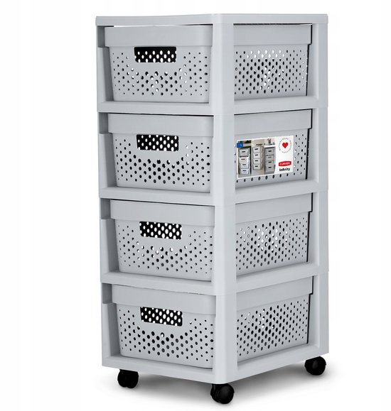 Curver Infinity Dots Ladesysteem - 4 lades van 11L - met wieltjes - 36x30×66 cm - Grijs