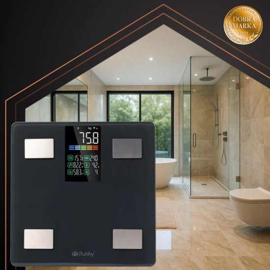 Ruhhy Slimme analyse personenweegschaal zwart 226 kg met LCD-display en Feelfit app