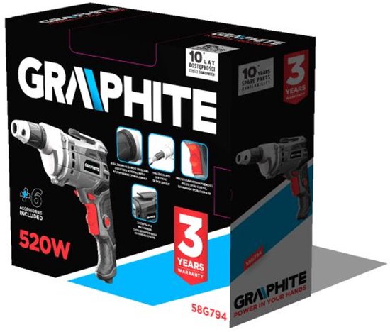 Graphite Electrische schroefmachine 58G794 - 520W - 0-4200 rpm