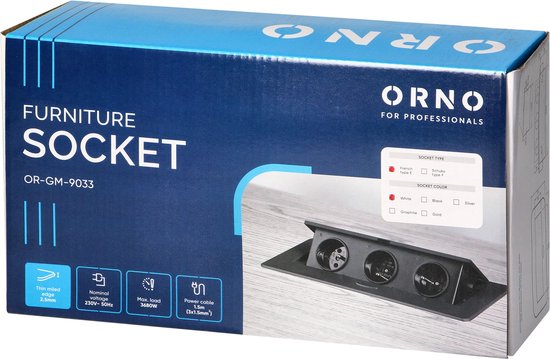 Stekkerdoos met 3 stopcontacten - Pop up stekkerblok zonder kabel - Inbouw Verdeelstekker met RVS afwerking - Verdeeldoos 230 Volt - voor max. 3680 Watt - Penaarde - Zilver