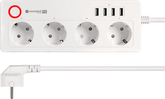 Krüger&Matz Connect P6 - Slimme WiFi Stekkerdoos - 4 Stopcontacten - 4 USB-poorten - Tuya