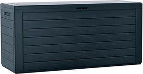 Prosperplast Tuin kussen opbergbox - grijs - hout patroon - 280 liter - kunststof - 116 x 44 x 55 cm