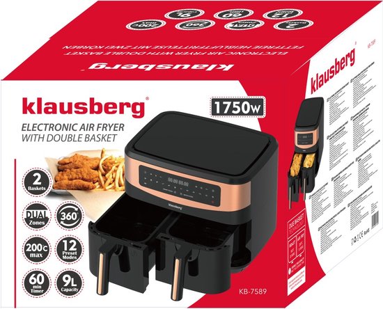 Klausberg KB-7589 - Dubbele Heteluchtfriteuse - 2x4.5L - Digitaal - Gezond Koken