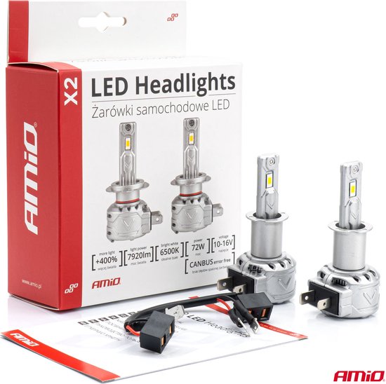 AMiO LED Koplampen X2-serie H3 Dimlichten Wit