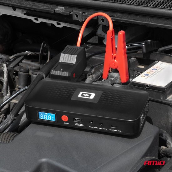 AMiO Portable Jump Starter 12V 12Ah 800A - Met Powerbank Draadloze Lader en LED Zaklamp Voor Benzine en Diesel Voertuigen