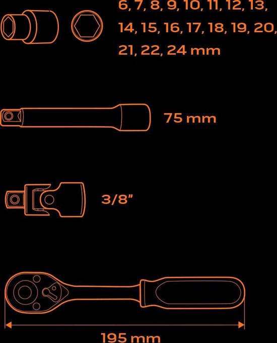 Neo Tools Doppenset 6 T/m 24MM 22 Delig Inleglade