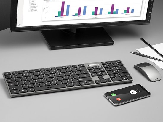 Tracer RF Nano Draadloos Toetsenbord en Stille Muis Set – QWERTY – 2.4 GHz – Slank Design – 10m Bereik – Zwart/Grijs