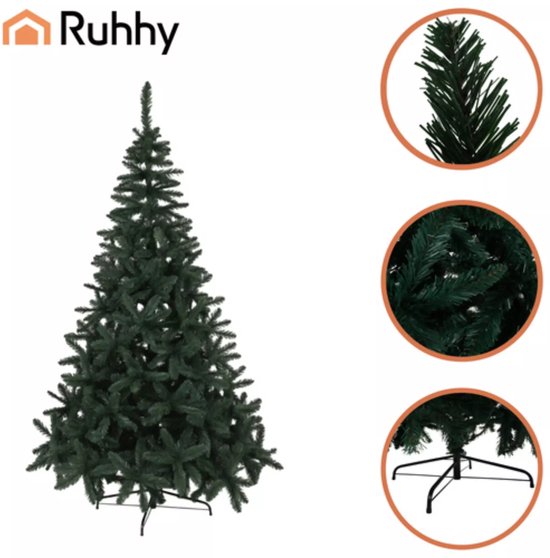 Ruhhy kunstkerstboom 210 cm – realistische groene kerstboom met dunne naalden, metalen standaard en natuurlijke uitstraling