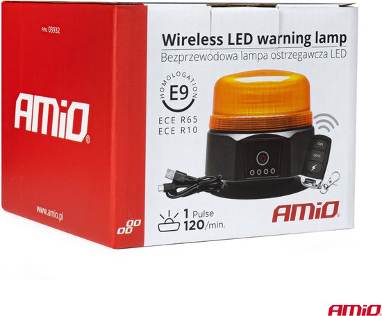 AMiO Oranje LED Batterij Zwaailicht Noodverlichting met Afstandsbediening en Magneet 36LED 12/24V Oplaadbaar