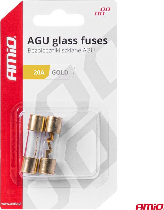 AMiO AGU Auto Glaszekering 20A Glass Fuse Zekering (set 2 stuks)