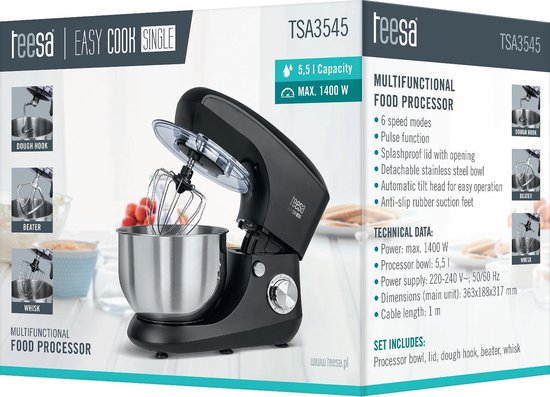 Teesa TSA3545B - Keukenmachine, 1.400 Watt, zwart