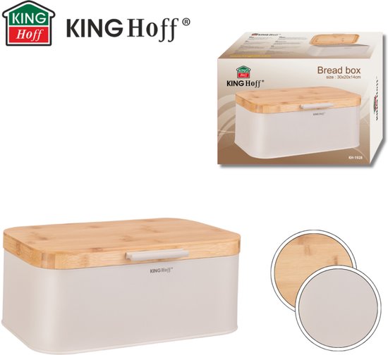 Kinghoff KH-1928 - Broodtrommel - beige - met bamboe deksel - 30x20x14 cm