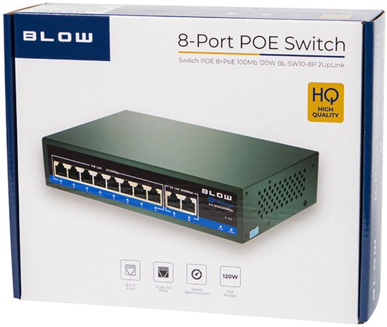 PoE Netwerk switch 8 poorts 10/100/1000Mbps - 2x Uplink - 120 watt