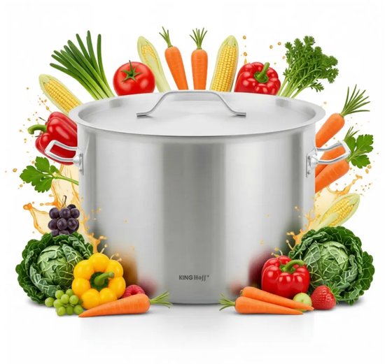 Kookpan - Catering Pan - Extra Grote Soeppan met Deksel - Stockpot - Inductie Geschikt - voor Soep, Pasta & Stoofgerechten - 58L - Ø50 cm - RVS