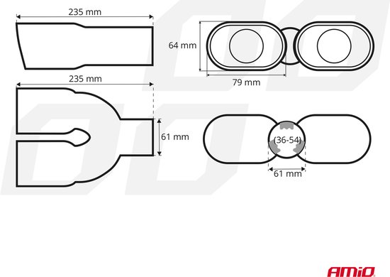 AMiO Dubbele Uitlaat Chrome Recht 42-62mm Kopstuk / Eindstuk Vierkant [Uitlaat Sierstuk - Uitlaat Tuning - Uitlaat Koppelstuk]