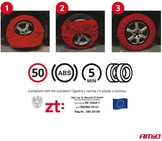 AMIO 3D M Textiele Sneeuwkettingen voor Autobanden – EN16662-1 ÖNORM V5121 – Veilig Rijden op Sneeuw en IJs