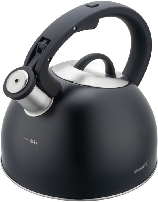 Klausberg 7911 - Fluitketel met fluit - 2.5 liter - RVS - zwart