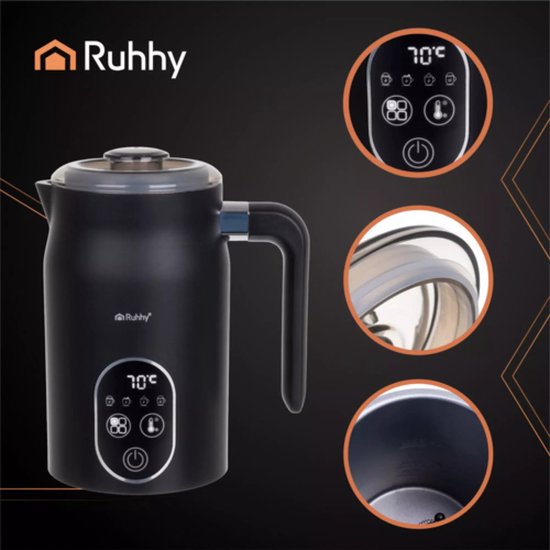 Ruhhy melkopschuimer 500W – elektrische melkopschuimer met LED-display, 4 temperatuurstanden