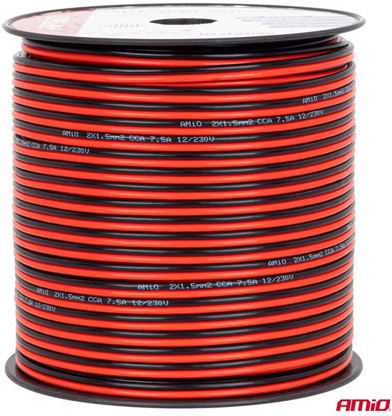 CCA luidsprekerkabel zwart/rood 2×1,5mm2 100m 7,5A