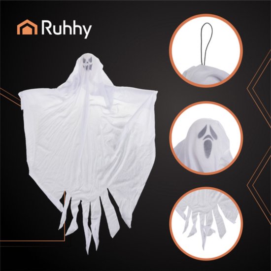 Ruhhy Hangende spoken set van 3 stuks Halloween decoratie wit spook voor binnen en buiten