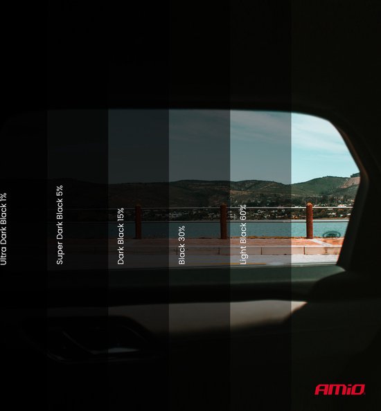 AMiO Autoraam Folie Tint Vinyl Zwart 75x300cm (1%) - Zwarte Ramenfolie voor Zonwering en Privacy met Tool