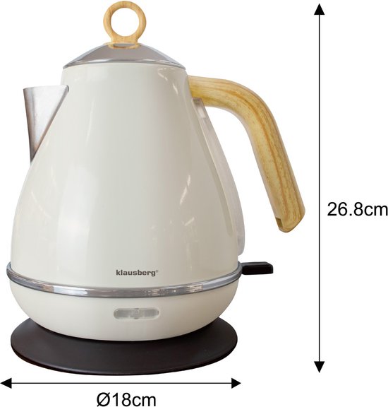 Klausberg 7708 - Retro Waterkoker - 1,7L - RVS - Gebroken wit