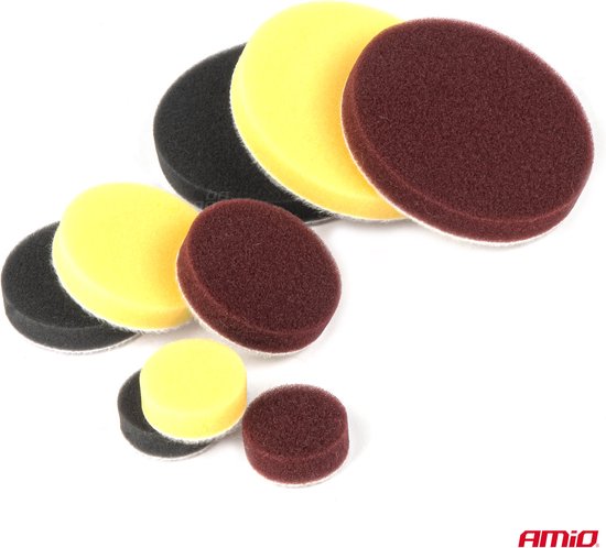 AMiO Auto Polijst Schijven Complete Set (15 stuks) Rood-Geel-Zwart