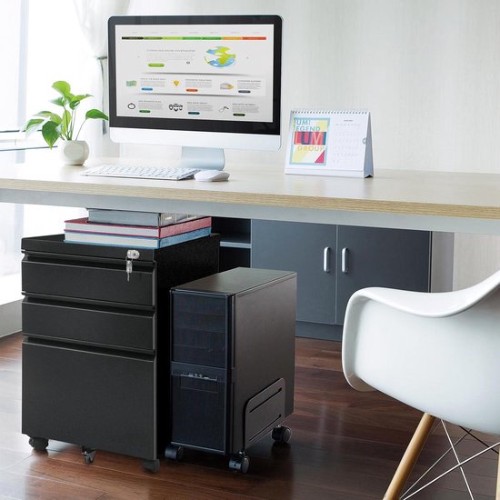 Maclean MC-850 - Ladeblok - Ladeblok Bureau - Ladesysteem - Kast voor onder Bureau - op Wieltjes - Zwart