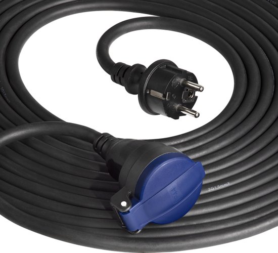 Rubber verlengkabel voor buitengebruik - Verlengsnoer IP44 spatwaterdicht - 30 Meter - Penaarde - Geschikt voor België - Oliebestendig - H07RN-F (3 x 1,5 mm²)