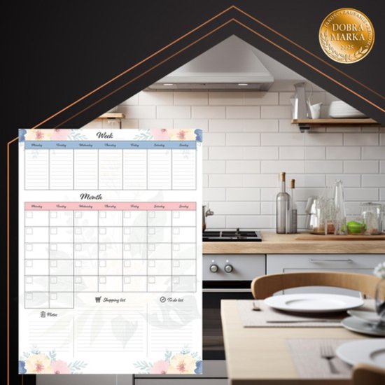 Ruhhy magnetische koelkastplanner 60x45 cm – droog uitwisbare week- en maandplanner met marker