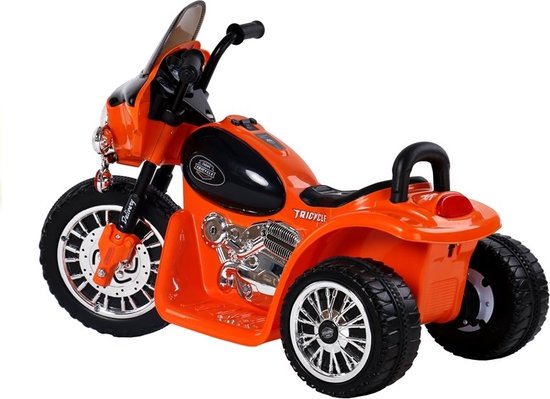 Elektrische politie chopper - trike - motor voor kinderen tot 25kg max 1-3 km/h oranje - kids motor - kindermotor - politiemotor