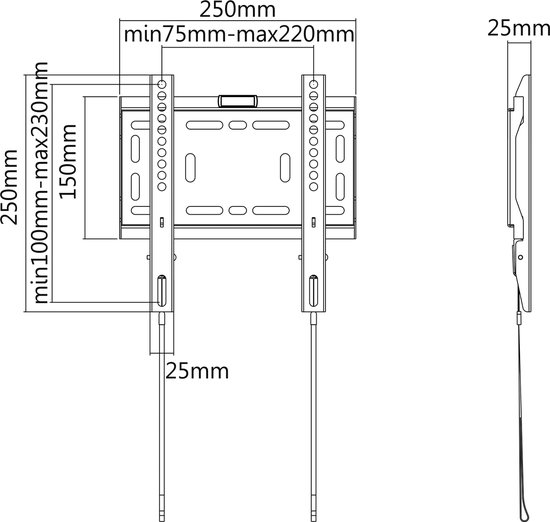 Cabletech Universele Televisie Muurbeugel voor LED LCD TV van 23 tot 42 Inch - Afstand tot de muur 25mm - Max Belastbaar Gewicht 50 kg - Platte Montage - Inclusief Waterpas