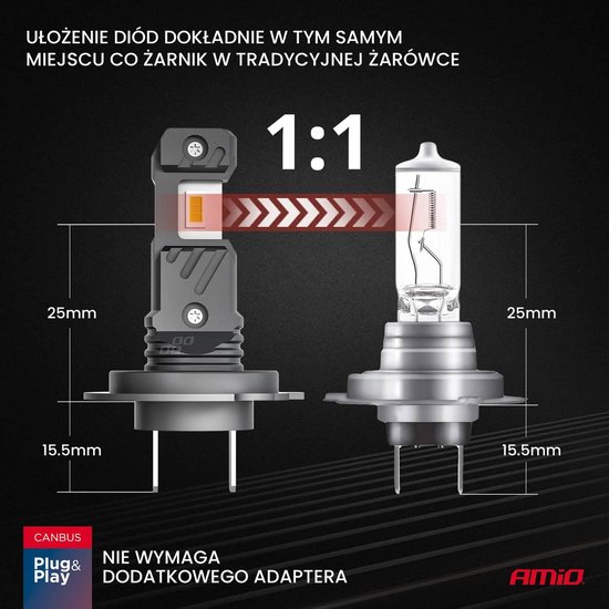 AMiO LED Koplampen Hybrid series H4 (H19) Wit 6000K - 5600LM Canbus 60W