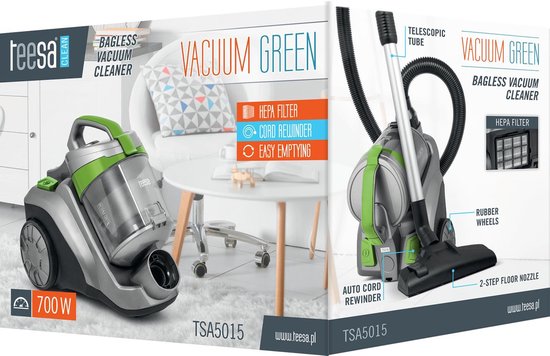 Teesa TSA5015 - Stofzuiger VACUUM GREEN, zonder zak, 700 Watt