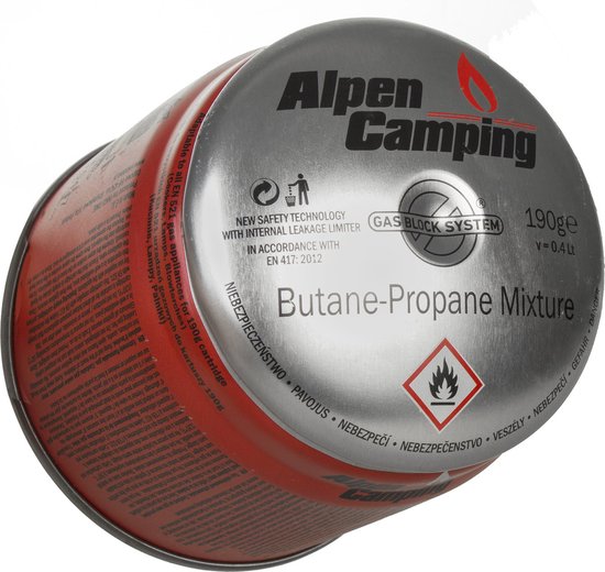Alpen Camping - Set van 24 stuks Gaspatroon - certificaat: Pi 0437, voldoet aan EN417 - propaan-butaan, bereik -10°c tot + 40°c, GAS STOP systeem IK006