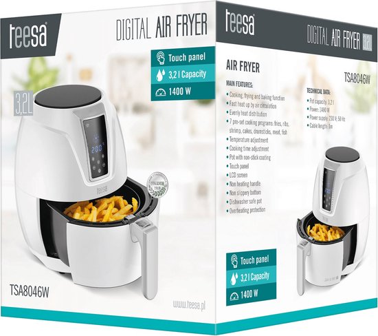 Teesa TSA8046W - Digitale airfryer, 3,2 liter, wit