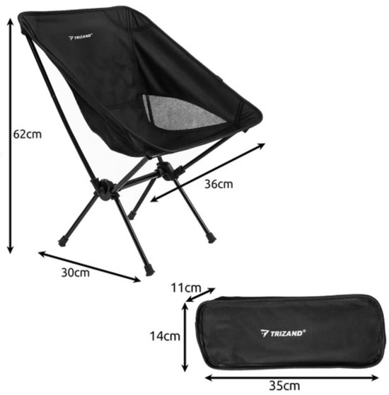 Trizand opvouwbare campingstoel – licht, sterk, compact – 120 kg draagvermogen