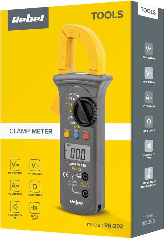 Rebel - stroomtang - stroomtangmeter - DC AC spanning, AC stroom, weerstand, RB-202