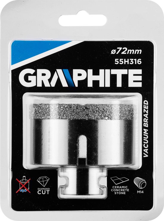 GRAPHITE 55H316 Diamantboor 72mm, M14 met Koeling wax