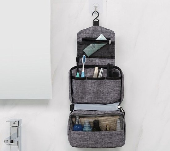 Soulima Toilettas - grijs - polyester - uitvouwbaar - ophangbaar - waterdicht