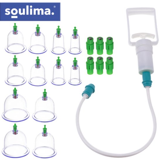 Soulima Chinese cupping set 12 delig zonder vuur met handpomp en magnetische cups