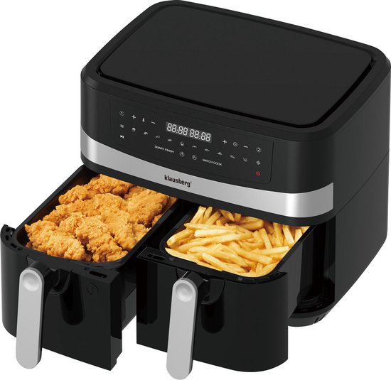 Klausberg 7573 - Dubbele Airfryer XXL - Heteluchtfriteuse - touchscreen - 9Liter - 1750W