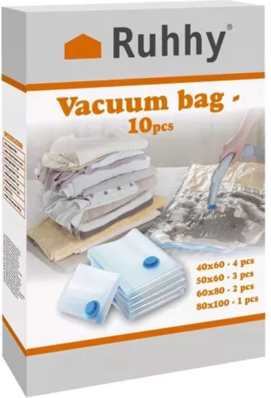 Ruhhy Vacuumzakken - 10x stuks - verschillende maten - ruimte besparend