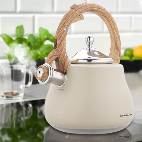 Klausberg KB-7919 - fluitketel - 2.8 L - rvs - alle warmtebronnen - creme met zilveren elementen