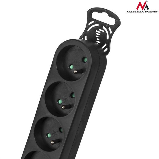 Stekkerdoos 5-voudig met penaarde Maclean Energy MCE185 5 m snoer verlengsnoer zwart