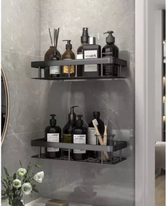 Ruhhy Badkamer rekje - 2x stuks - zwart - L30 cm - zwevend - industrieel - voor badkamer of keuken