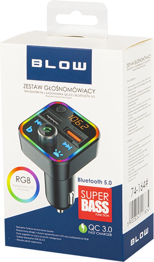 BLOW 74-164# FM transmitter 87,5 - 108 MHz Bluetooth Zwart