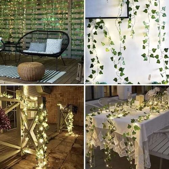 Klimop slinger met Led Verlichting- LED Fairy lights - 12 Stuks - Klimop slinger met LED lichtjes - 25 Meter Kuntsplant