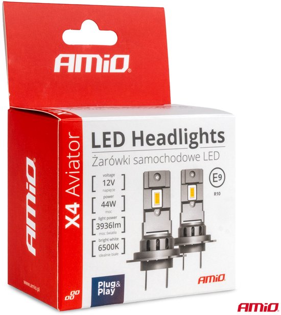 AMiO LED Koplampen X4-serie AVIATOR H7/H18 6500K max. 44W Dimlichten Wit