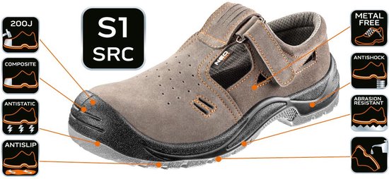 VEILIGHEIDS Schoenen S1 SRC, SUÈDE, MAAT 44